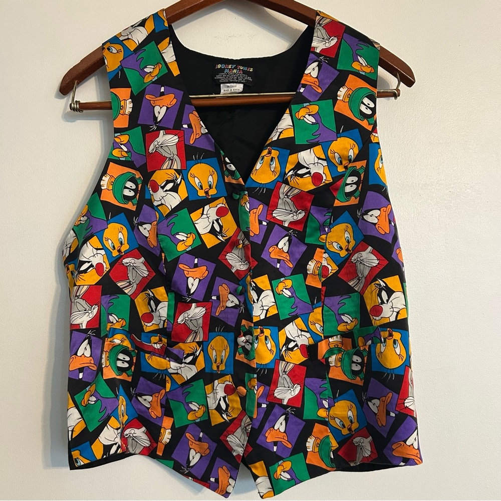 Warner Bros. Looney Tunes Mania Men’s Black Silk Vest Cartoon Medium Bugs Bunny